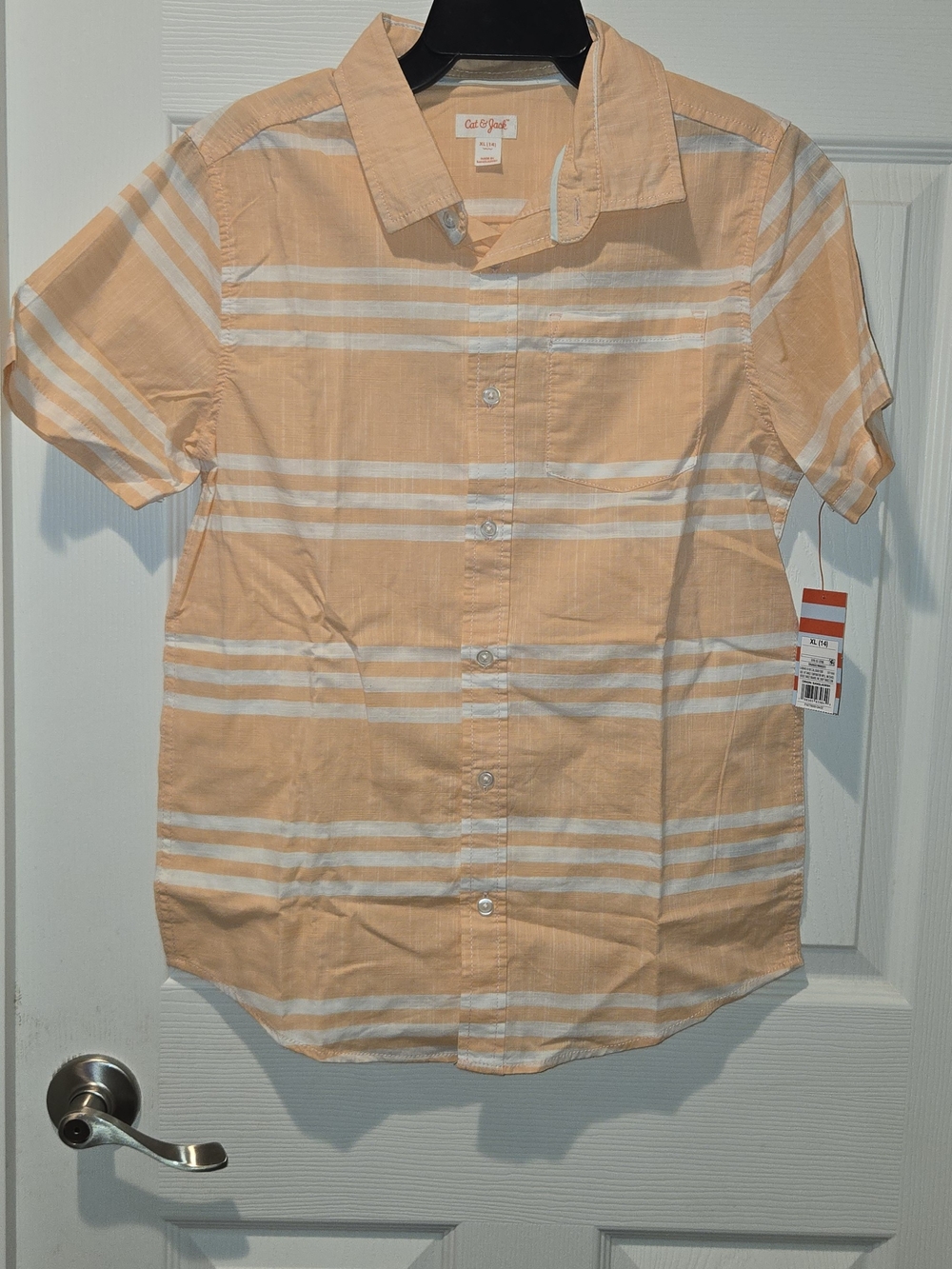 Cat & Jack Peach and White Striped Short-Sleeve Button-Down Shirt